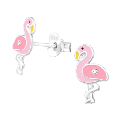 Kinder Ohrringe Ohrstecker 925 Sterling Silber Flamingo mit Kristall