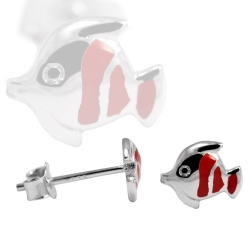 Ohrstecker Fische 925 Sterling Silber mit Emaille Lack in rot