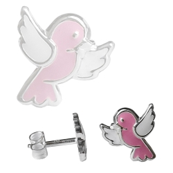 Ohrringe Ohrstecker pinker Vogel 925 Sterling Silber