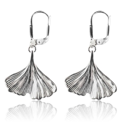 925 Sterling Silber Klappbrisuren Ohrringe mit Ginkgo Blatt