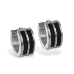 Edelstahl Klappcreolen Ohrringe mit schwarzem Lack 13 mm
