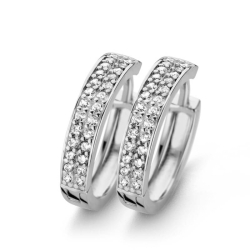 925 Sterling Silber Ohrringe Klappcreolen 16mm mit Zirkonia