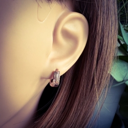 925 Sterling Silber Klappcreolen Ohrringe rosévergoldet 12mm mit Zirkonia