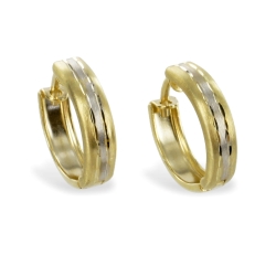 Klappcreolen 333 Gelbgold Ohrringe Bicolor 12mm diamantiert und teilmattiert