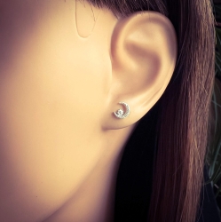 Ohrringe Ohrstecker 925 Sterling Silber Mond und Stern mit Zirkoniasteinen