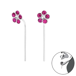 Durchzieher Ohrringe 925 Sterling Silber Ohrhaken mit Blume in fuchsia