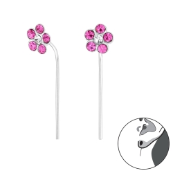 Durchzieher Ohrringe 925 Sterling Silber Ohrhaken mit Blume in pink