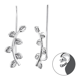 Geschwärzte Ear Climber 925 Sterling Silber mit Zweig Ohrstecker Ohrklemme