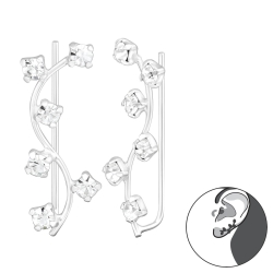 Zweig-Ear Climber 925 Sterling Silber mit Kristallen Ohrstecker Ohrklemme