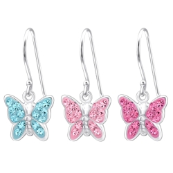 Ohrhaken Ohrringe 925 Sterling Silber Schmetterling in verschiedenen Farben