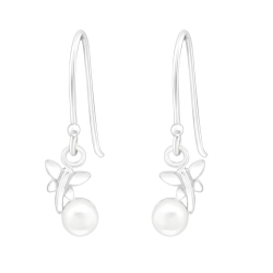 925 Sterling Silber Ohrhaken Ohrhänger Libellen-Ohrringe mit synthetischer Perle