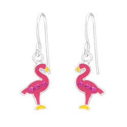 925 Sterling Silber Ohrhaken Ohrhänger Flamingo-Ohrringe für Kinder mit Kristallen und Epoxid