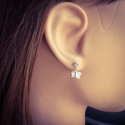 Ohrringe Ohrstecker 925 Sterling Silber für Kinder mit Kristall und hängendem Epoxid-Schmetterling