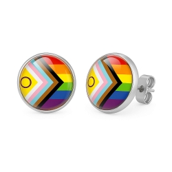 Flaggen Ohrringe Progressive Pride Flag Ohrstecker 316L Chirurgenstahl LGBTQIA+ Fahne