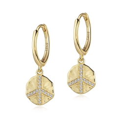 925 Sterling Silber Creolen Friedens-Ohrringe vergoldet Peace-Zeichen mit Zirkoniasteinen