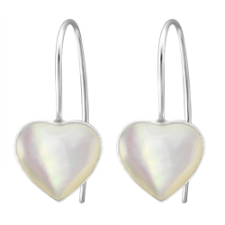 Ohrhaken Ohrringe 925 Sterling Silber Perlmutt Herz in weiß