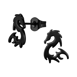 Ohrringe Ohrstecker 316L Chirurgenstahl Drache Schwarz