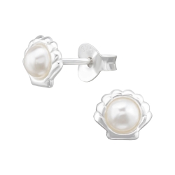 Ohrringe Ohrstecker vergoldet 925 Sterling Silber Meeresmuschel mit synthetischer Perle