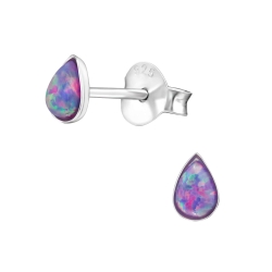 Ohrringe Ohrstecker 925 Sterling Silber tropfenförmiger synthetischer Opal in lila