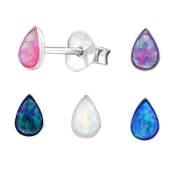 Ohrringe Ohrstecker 925 Sterling Silber tropfenförmiger synthetischer Opal in verschiedenen Farben