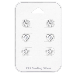 Ohrringe Ohrstecker Set 925 Sterling Silber Kreis, Herz, Stern mit Zirkonia 6mm