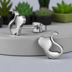 Titan Ohrringe Ohrstecker mit Katze 8mm