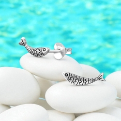 Sardinen Ohrringe 925 Sterling Silber Ohrstecker mit Fisch
