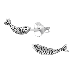 Sardinen Ohrringe 925 Sterling Silber Ohrstecker mit Fisch
