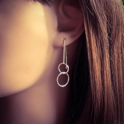 925 Sterling Silber Durchzieher Ohrringe mit Doppelring