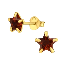 Ohrringe Ohrstecker 925 Sterling Silber vergoldet mit Zirkonia Stern in verschiedenen Farben