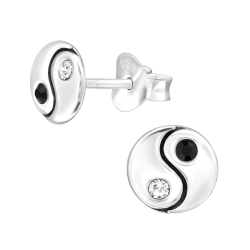 Ohrringe Ohrstecker 925 Sterling Silber Yin Yang mit Kristallen