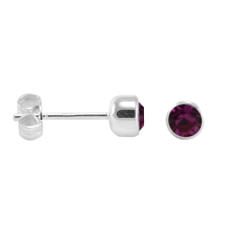 Ohrstecker 925 Sterling Silber mit runden Zirkonia in dunklem pink