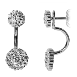 Silber Ohrstecker Dangle Ear Jacket mit Zirkonia Blumen in weiß