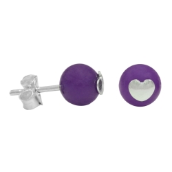 Ohrstecker Herz mit Amethyst Kugel