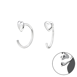 925 Sterling Silber Durchzieher Creolen Ohrringe mit Herz