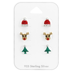 Ohrstecker Set 925 Sterling Silber Weihnachten mit Kristallen