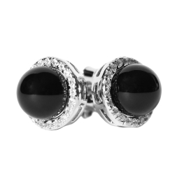 Ohrringe Sterling Silber Ohrstecker mit Onyx und Zirkoniasteinen