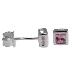 925 Sterling Silber Ohrstecker mit quadratischem Zirkonia in pink