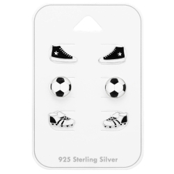 Ohrstecker 925 Sterling Silber mit Fußball Sport Motiven