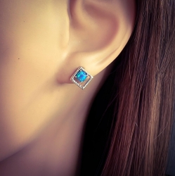 Ohrringe Ohrstecker 925 Sterling Silber quadratisch synthetischer Opal in verschiedenen Farben