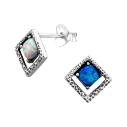 Ohrringe Ohrstecker 925 Sterling Silber quadratisch synthetischer Opal in verschiedenen Farben