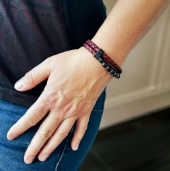 MARTIN1985 Hochwertiges Echtleder Armband Rote Tigeraugen Perlen Unisex Damen Herren mit magnetischem Edelstahlverschluss Geschenkverpackung