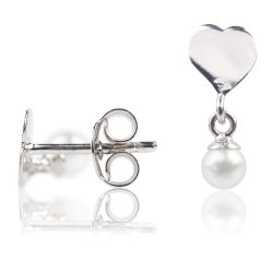 Ohrstecker 925 Sterling Silber mit Herz und Perlenanhänger