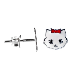 Ohrringe Ohrstecker weiße Katze 925 Sterling Silber