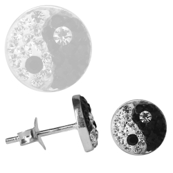 Silber Ohrstecker Yin Yang Glitzer Kristalle