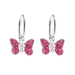 Kinderohrringe Creolen 925 Sterling Silber Schmetterlinge in pink