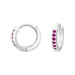 925 Sterling Silber Creolen Ohrringe 12mm mit Zirkoniasteinen in fuchsia