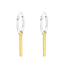 Creolen Ohrringe 925 Sterling Silber mit hängendem goldenen Barren