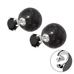 925 Sterling Silber Doppelperlen Ohrstecker Crackle Style mit Zirkonia