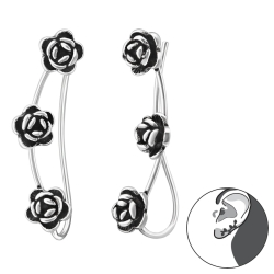 Ear Climber 925 Sterling Silber Rosen Ohrstecker Ohrklemme